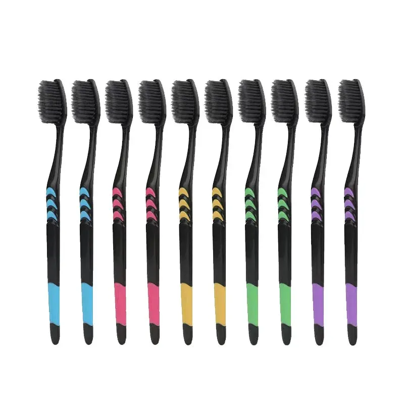 [10 Pieces] Toothbrush Soft Bristle Adult Bamboo Charcoal Household Fine Wool Toothbrush Antibacterial Men and Women Family