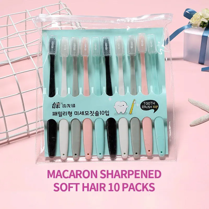 10PCS Macaron toothbrush clean adult bamboo charcoal soft toothbrush Teeth Deep Cleaning Portable Travel Dental Oral Care