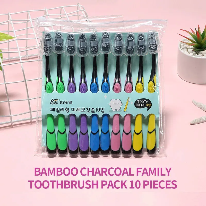 10PCS Macaron toothbrush clean adult bamboo charcoal soft toothbrush Teeth Deep Cleaning Portable Travel Dental Oral Care