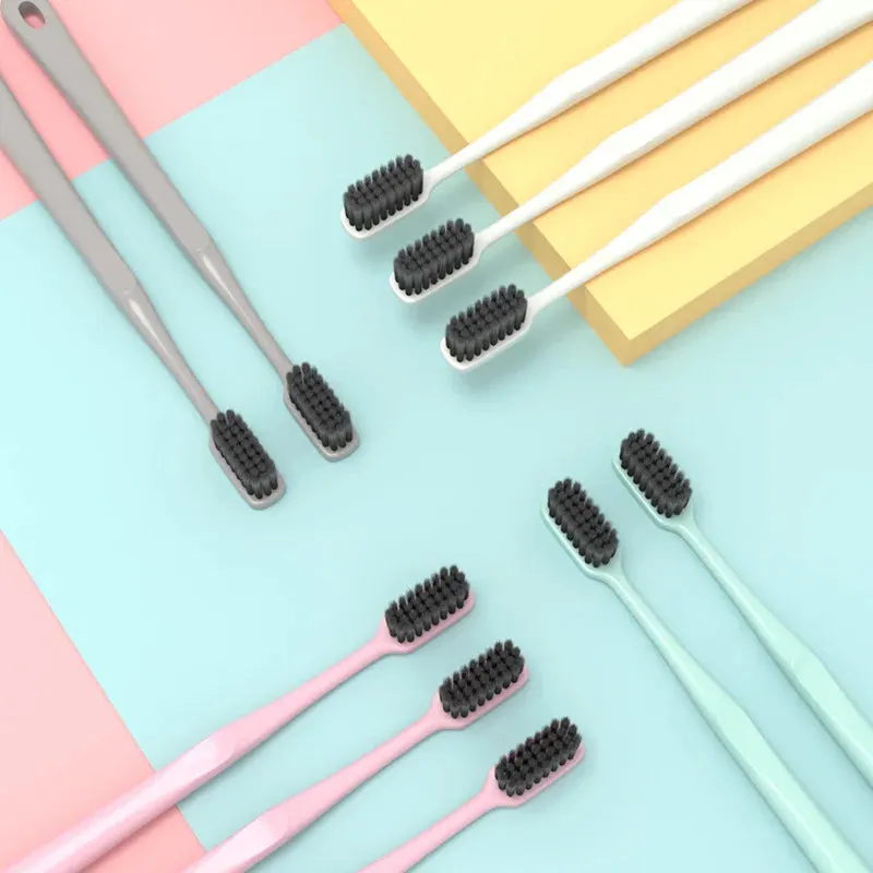 10PCS Macaron toothbrush clean adult bamboo charcoal soft toothbrush Teeth Deep Cleaning Portable Travel Dental Oral Care