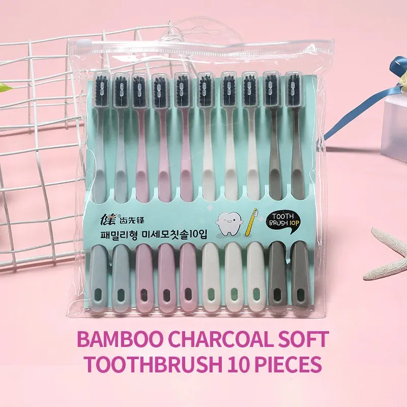 10PCS Macaron toothbrush clean adult bamboo charcoal soft toothbrush Teeth Deep Cleaning Portable Travel Dental Oral Care