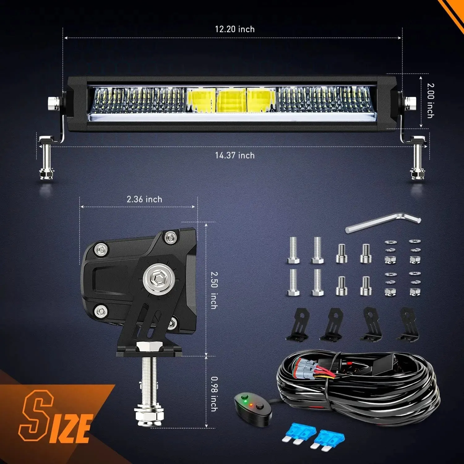 12.2 Inch 45W 4980LM Anti-Glare Slim Spot Flood LED Light Bar (Pair) | 16AWG DT Wire