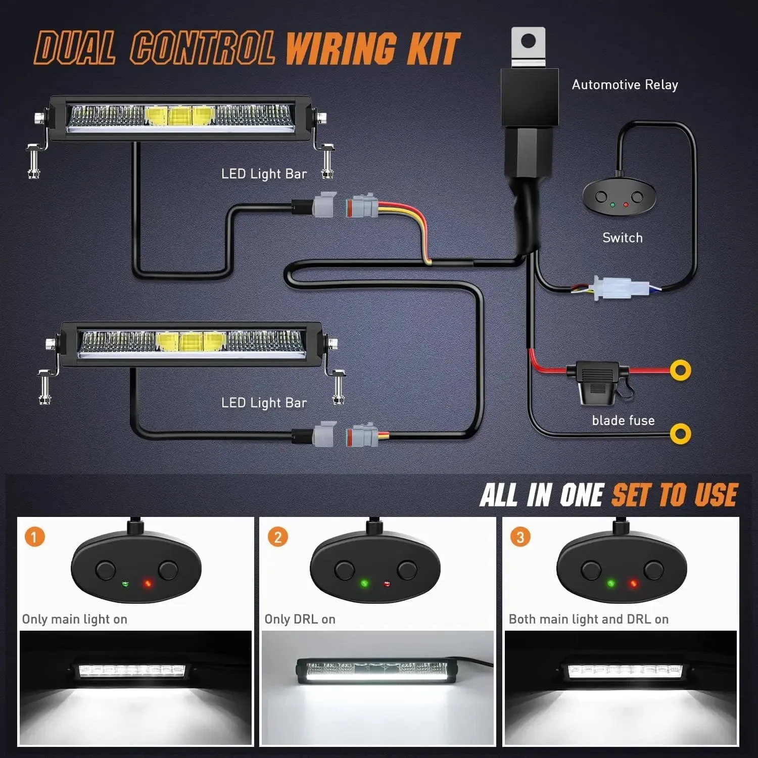 12.2 Inch 45W 4980LM Anti-Glare Slim Spot Flood LED Light Bar (Pair) | 16AWG DT Wire