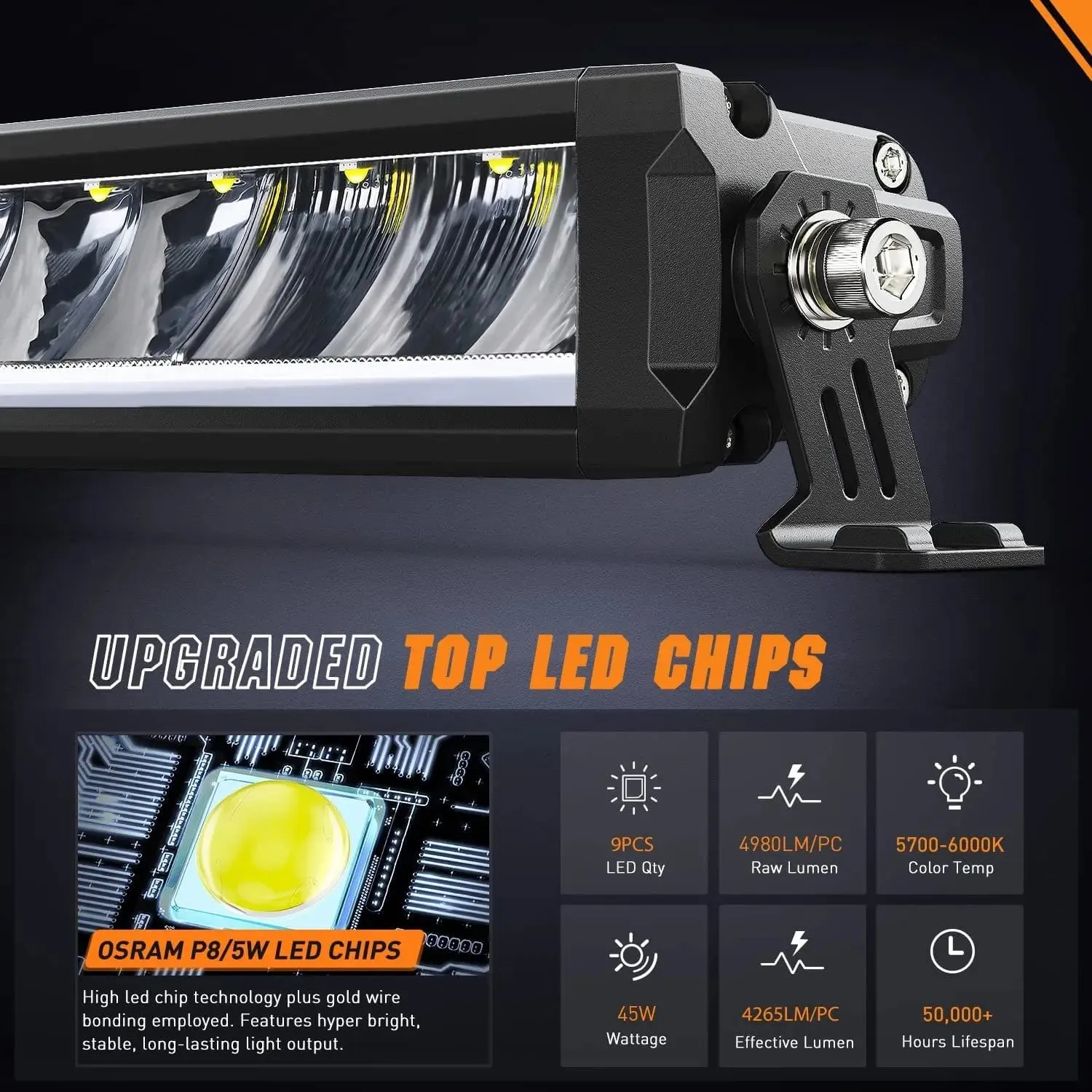 12.2 Inch 45W 4980LM Anti-Glare Slim Spot Flood LED Light Bar (Pair) | 16AWG DT Wire