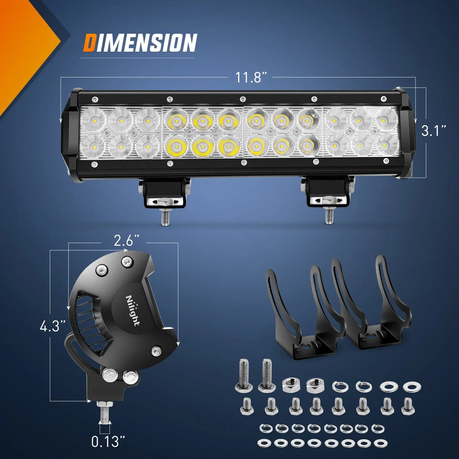 12Inch 72W Led Light Bars 2Pcs 18W Led Pods with Wiring Harness Kit-3 Leads