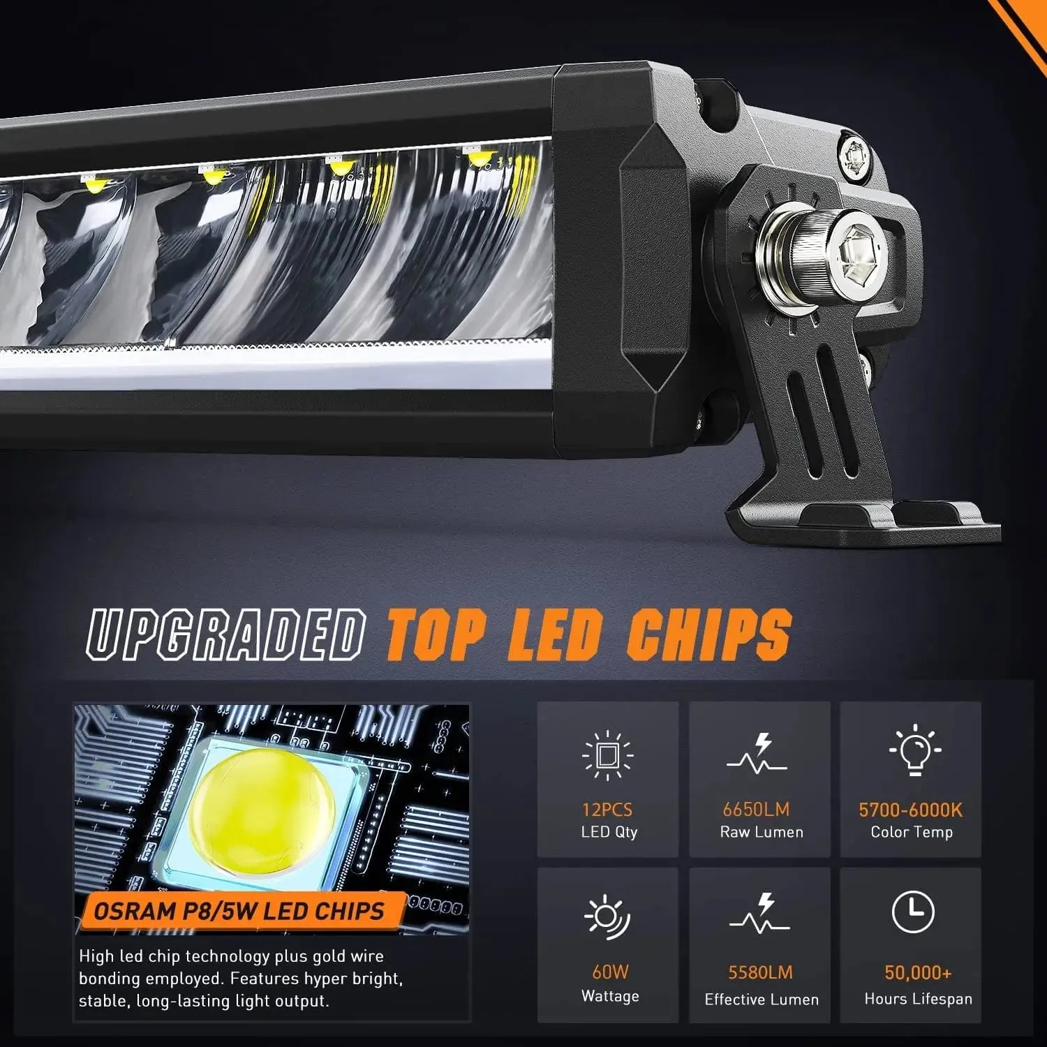 15.5 Inch 60W 6650LM Slim Spot Flood DRL LED Light Bar Kit | 16AWG Wire DT Switch