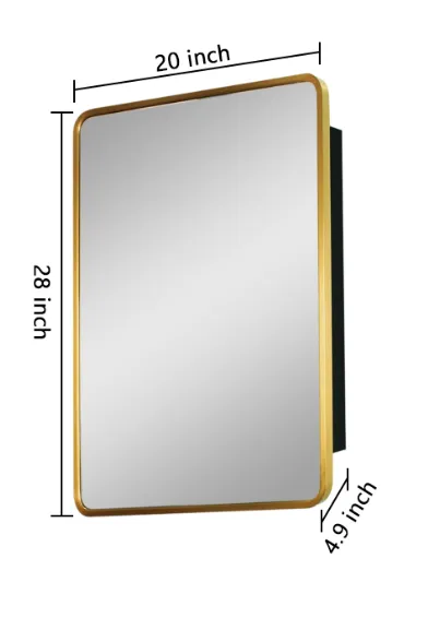 20x28 inch Gold Metal Framed Wall mount or Recessed Bathroom Medicine Cabinet with Mirror