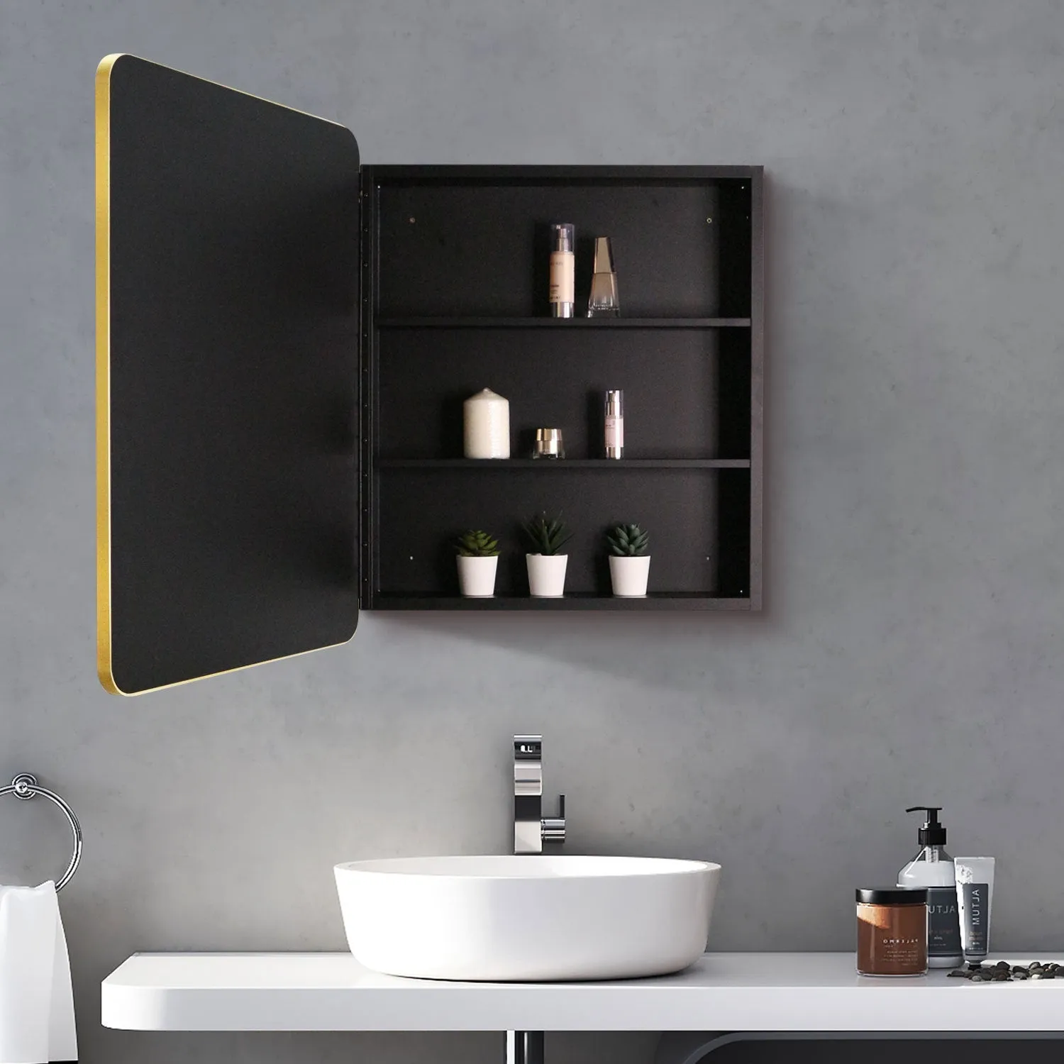 20x28 inch Gold Metal Framed Wall mount or Recessed Bathroom Medicine Cabinet with Mirror