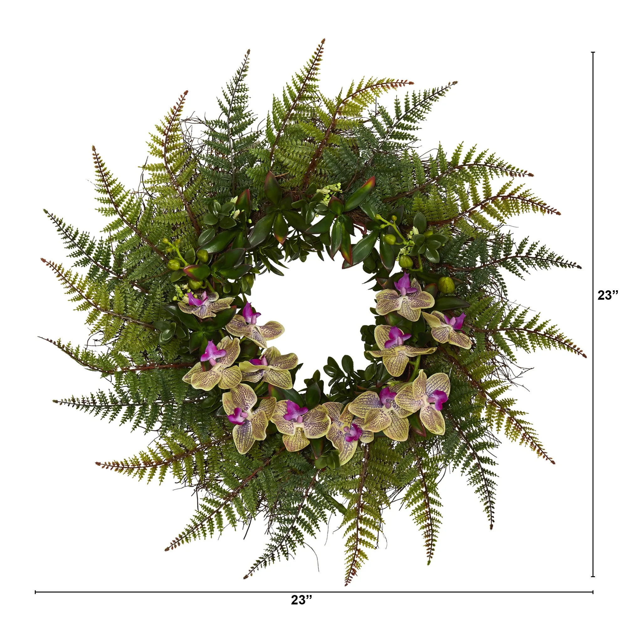 23" Fern and Phalaenopsis Orchid Artificial Wreath