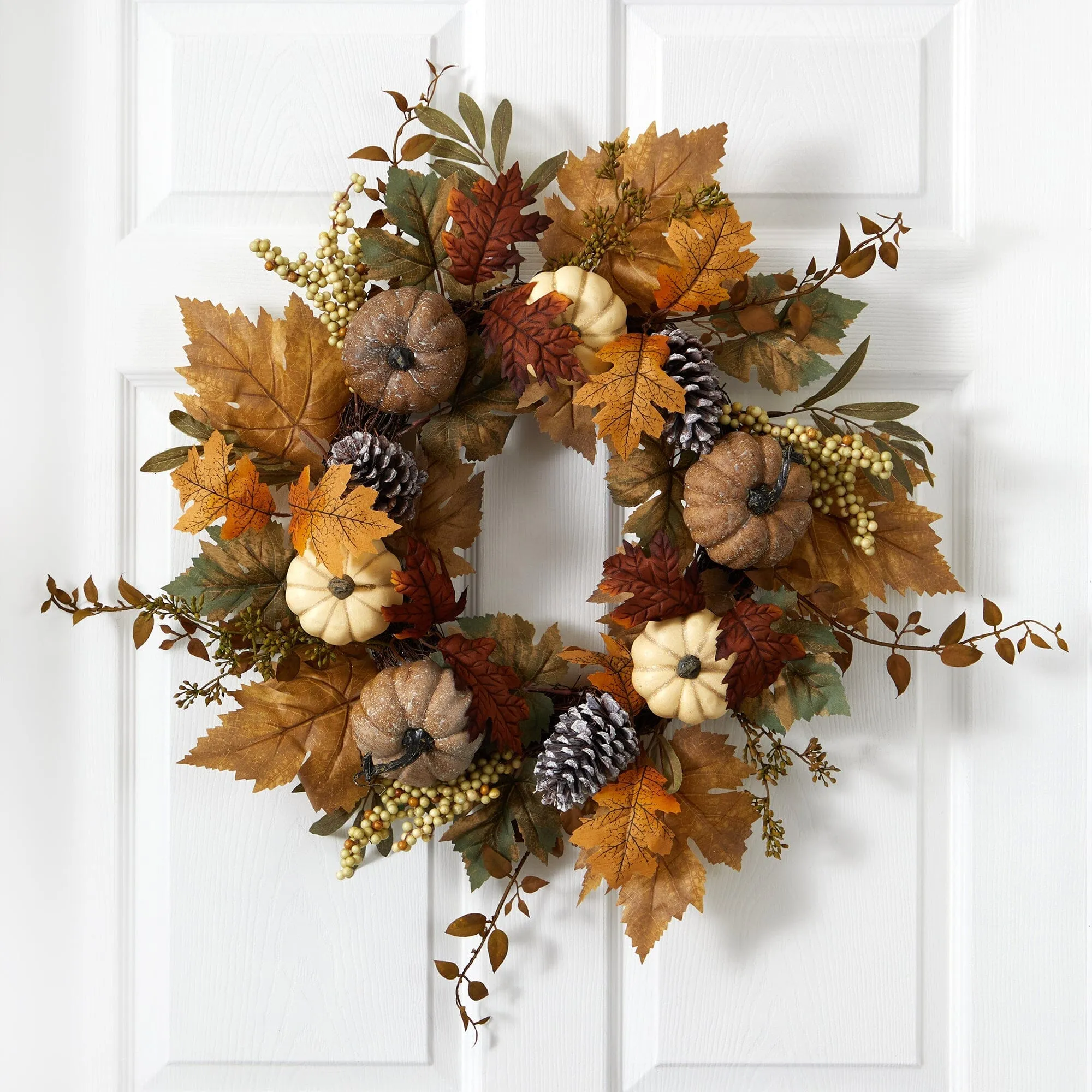 24” Fall Pumpkins, Pine Cones and Berries Artificial Wreath