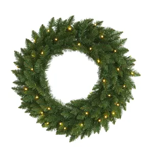 24” Green Pine Artificial Christmas Wreath with 35 Clear LED Lights