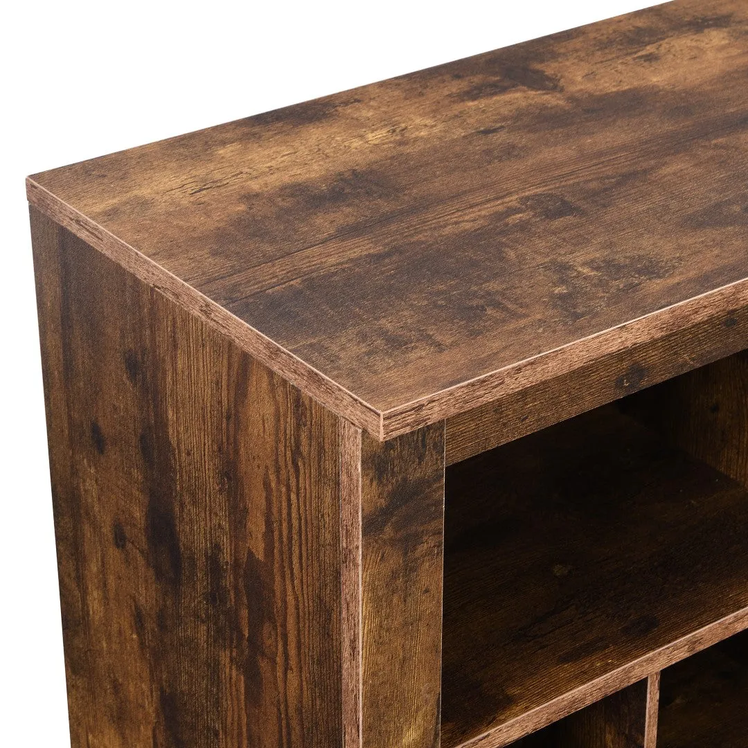 24 Shoe Cubby Console with Curved Base, Versatile Sideboard for Hallway, Bedroom, Living Room, Rustic Brown