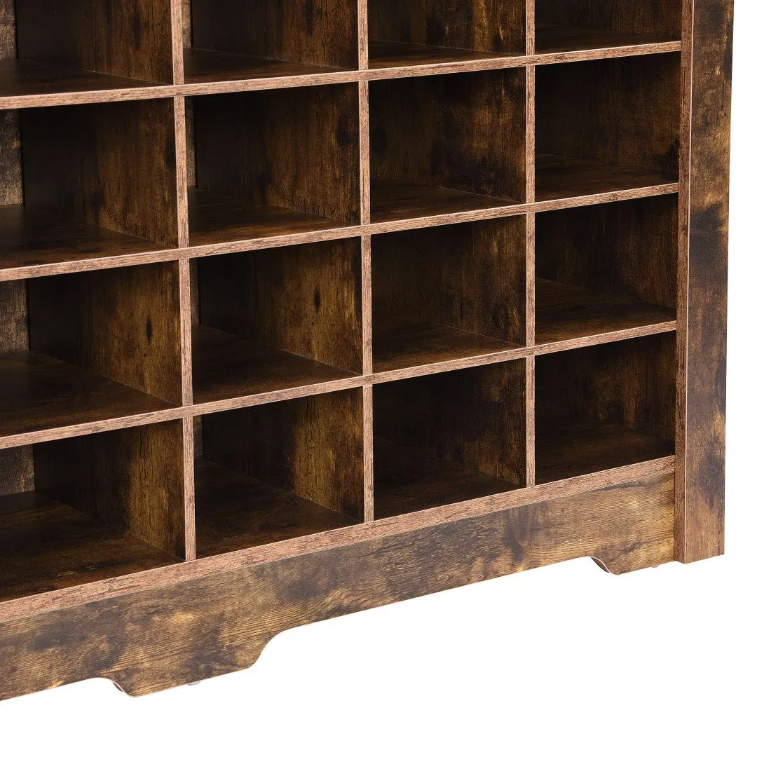 24 Shoe Cubby Console with Curved Base, Versatile Sideboard for Hallway, Bedroom, Living Room, Rustic Brown