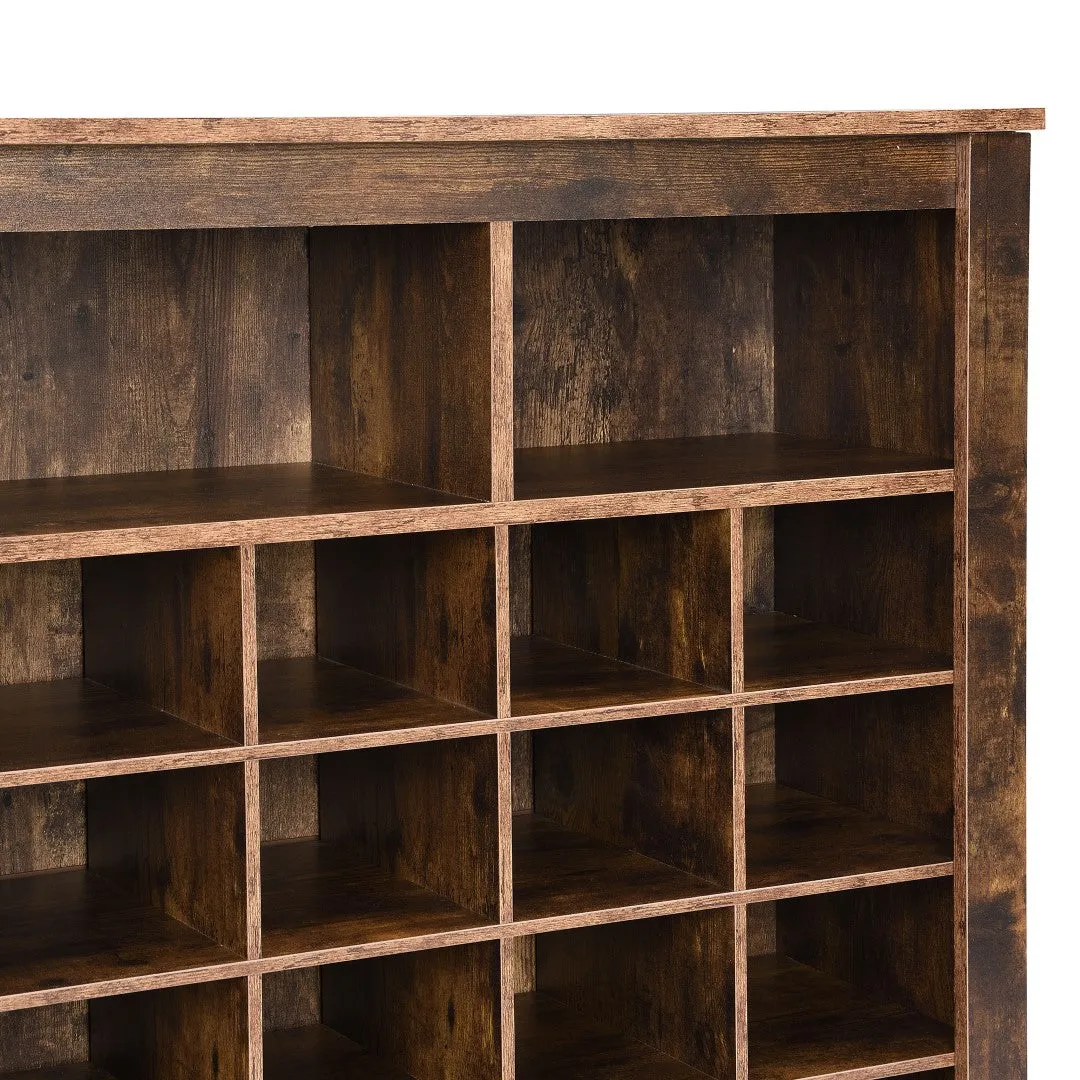 24 Shoe Cubby Console with Curved Base, Versatile Sideboard for Hallway, Bedroom, Living Room, Rustic Brown