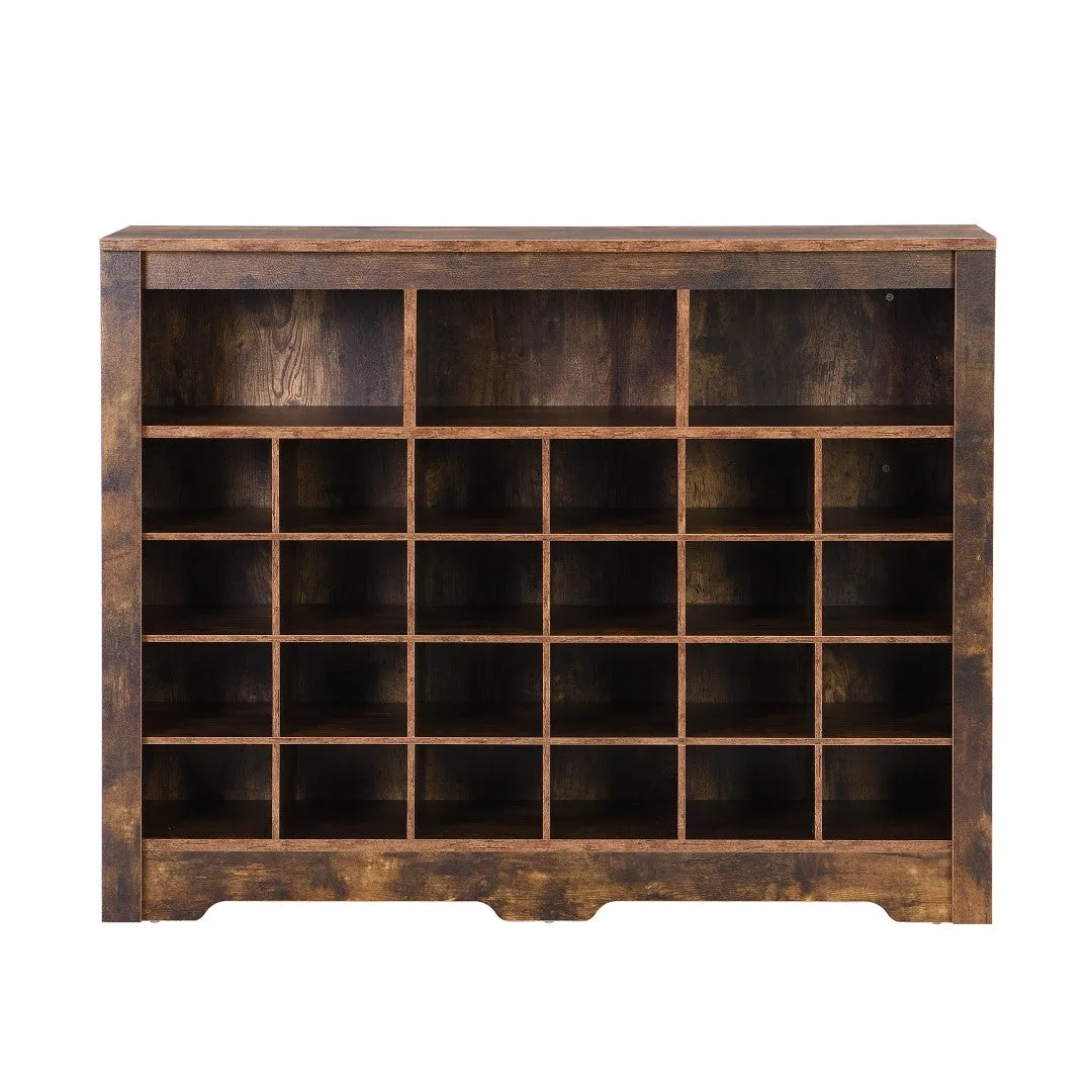 24 Shoe Cubby Console with Curved Base, Versatile Sideboard for Hallway, Bedroom, Living Room, Rustic Brown