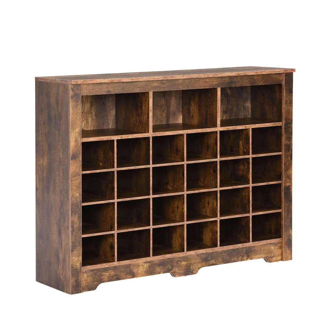 24 Shoe Cubby Console with Curved Base, Versatile Sideboard for Hallway, Bedroom, Living Room, Rustic Brown