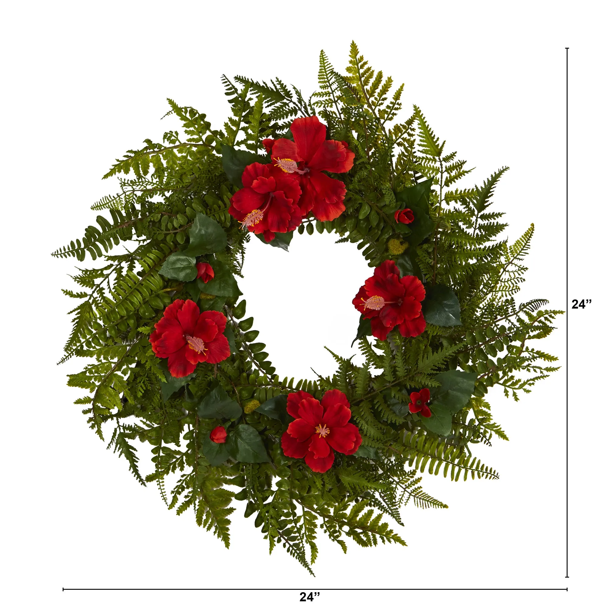 24" Mixed Fern and Hibiscus Artificial Wreath