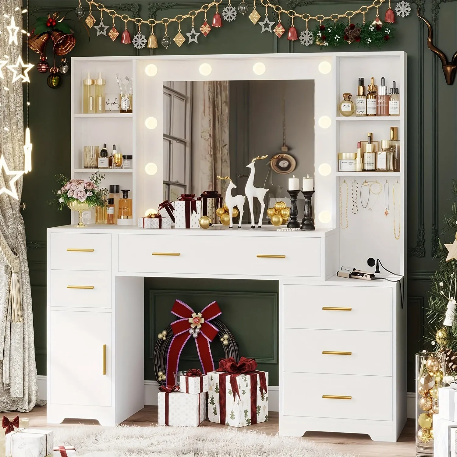 3-Drawer Vanity Desk with Tri-Color Adjustable LED Lighted Mirror