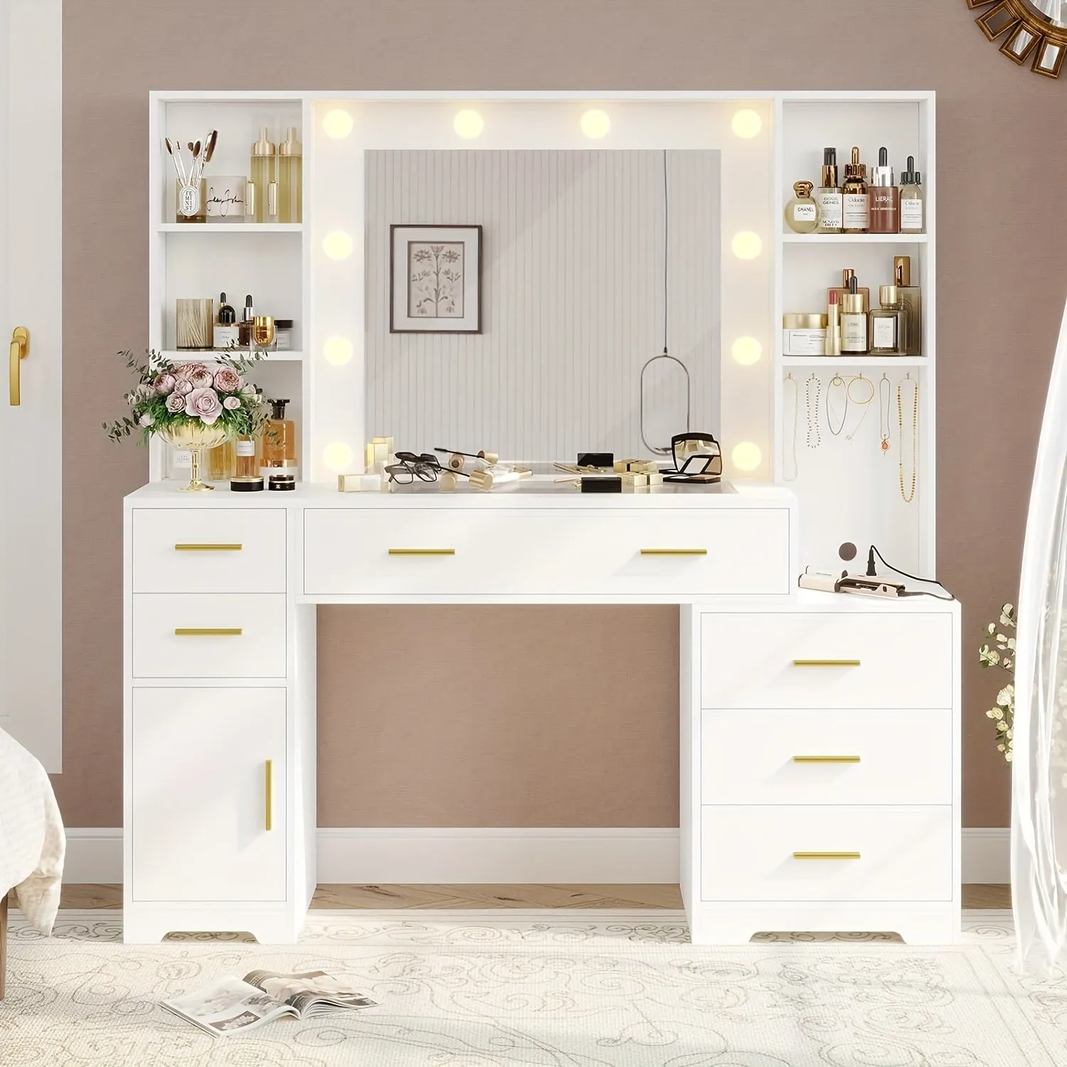 3-Drawer Vanity Desk with Tri-Color Adjustable LED Lighted Mirror