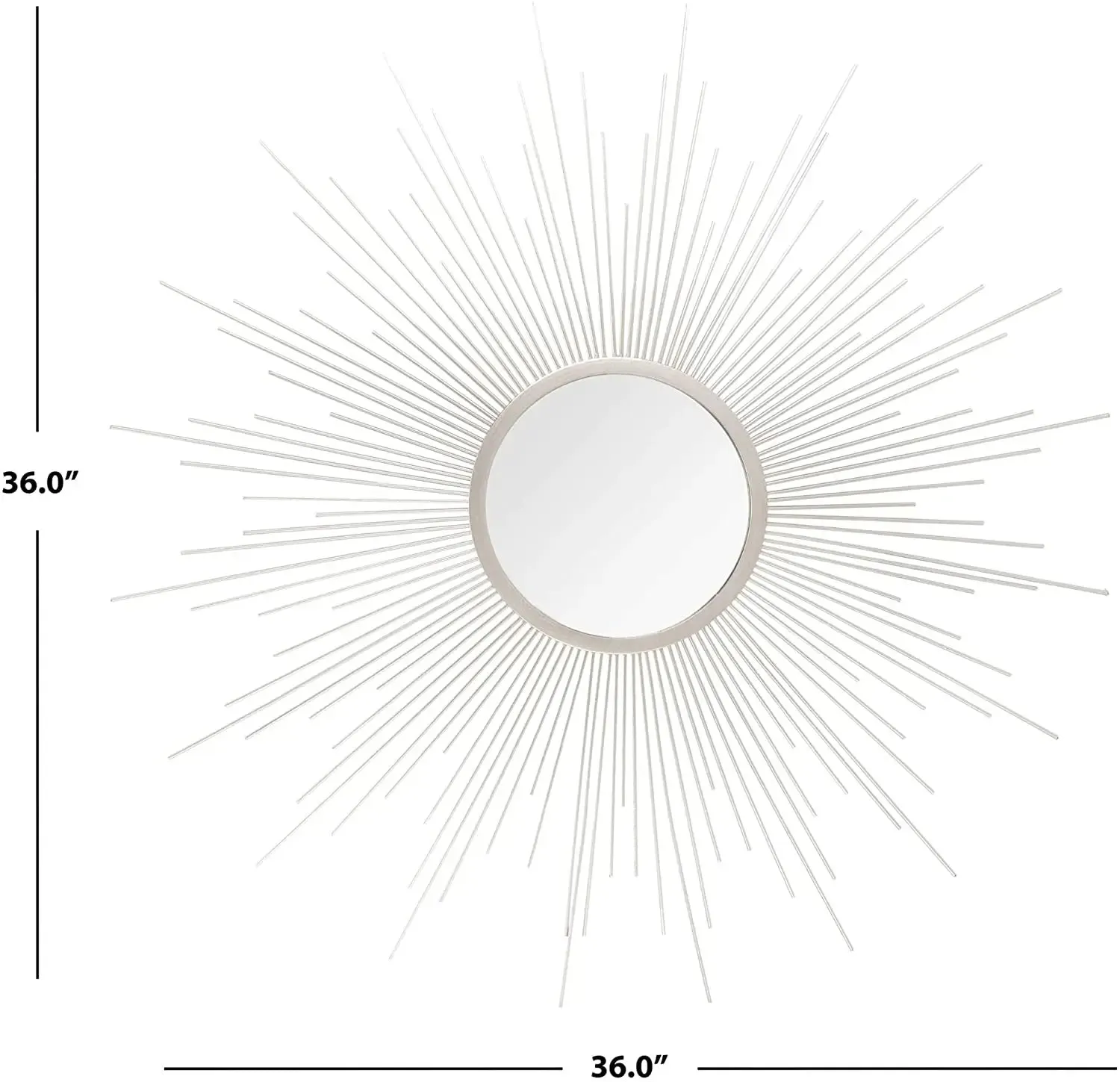 36-Inch Decorative Silver Retro Moonburst Round Wall Mirror