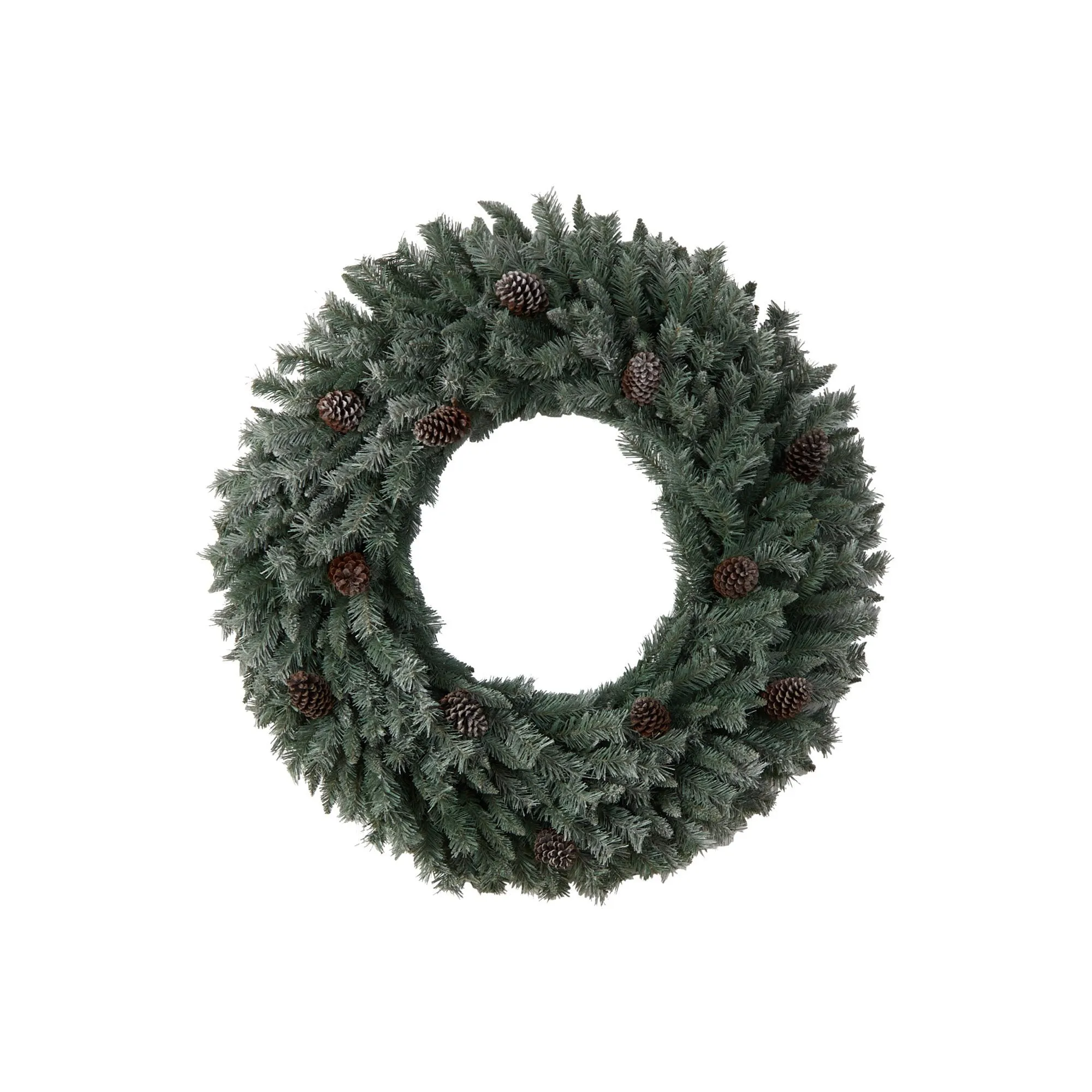 4’ Large Flocked Christmas Wreath with Pinecones, 150 Clear LED Lights and 360 Bendable Branches
