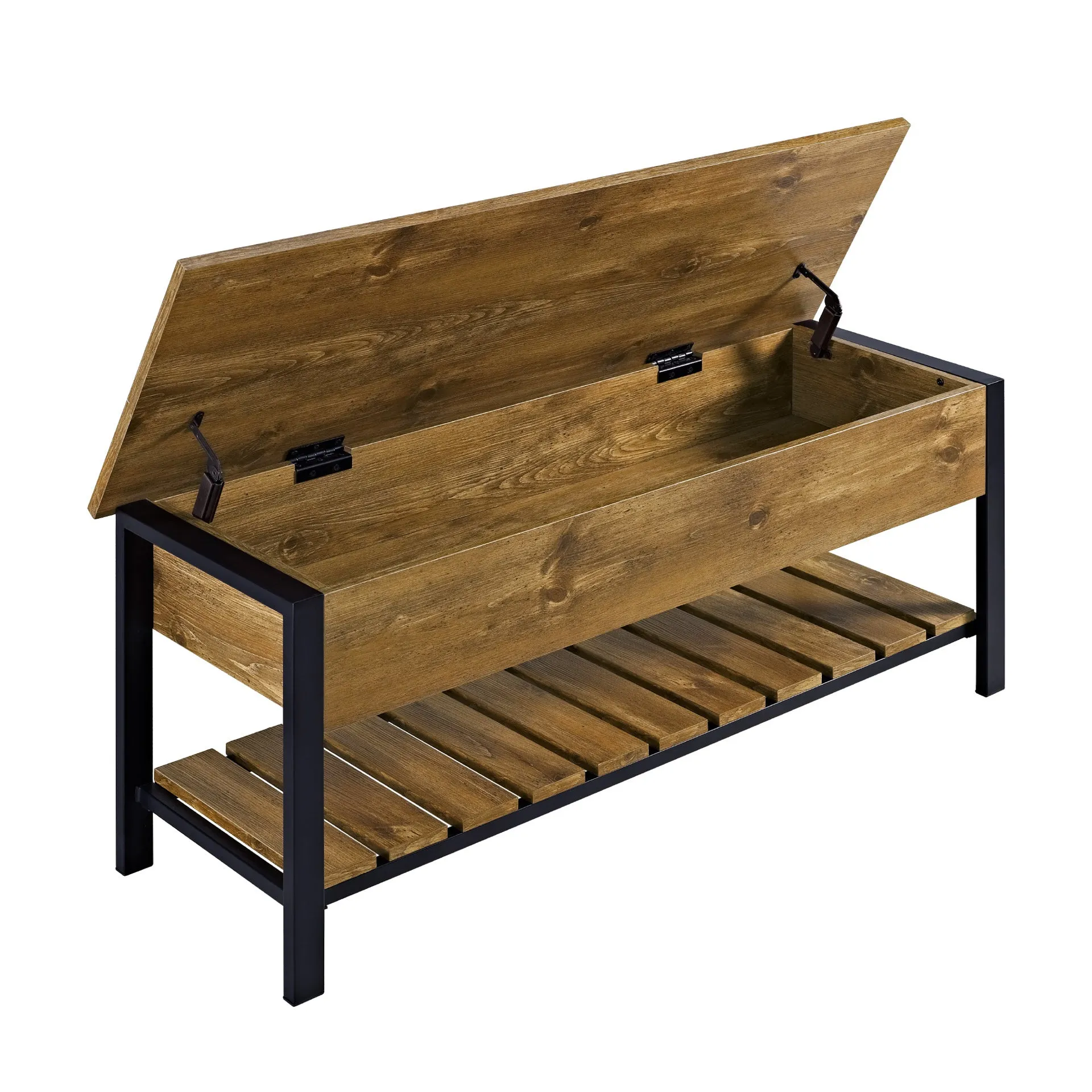 48" Modern Farmhouse Open-Top Storage Bench with Slatted Shoe Shelf for Entryway or Hallway Decor