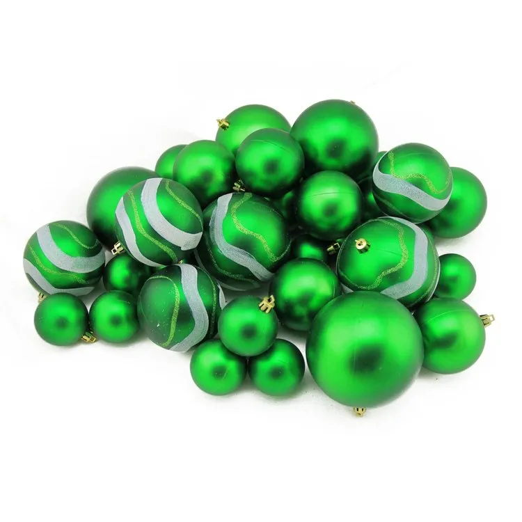 4" Green Shatterproof Two-Finish Ball Christmas Ornaments 39-Count