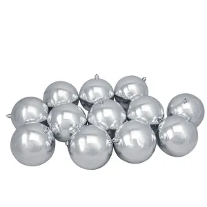 4" Silver Shatterproof Shiny Ball Christmas Ornaments Set of 12