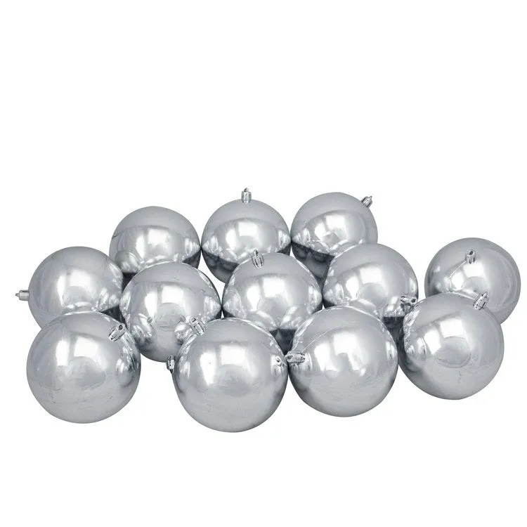 4" Silver Shatterproof Shiny Ball Christmas Ornaments Set of 12