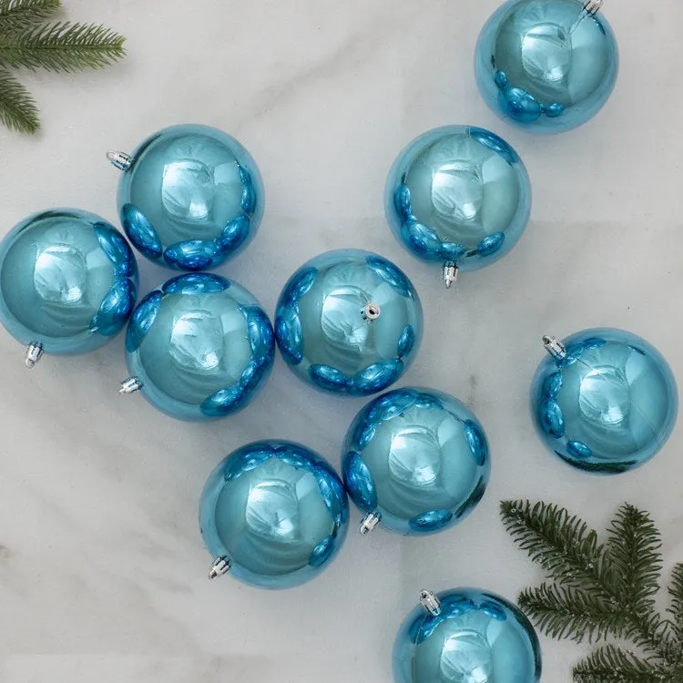 4" Turquoise Blue Shatterproof Shiny Ball Christmas Ornaments Set of 12
