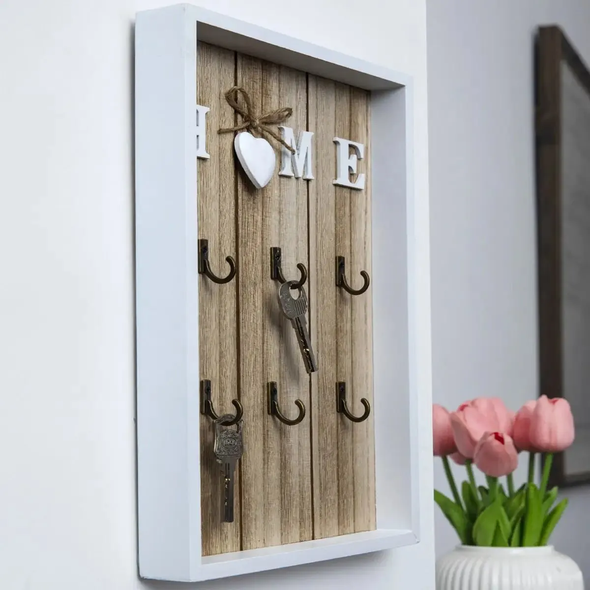 6-Hook Wooden Metal Key Hook Board