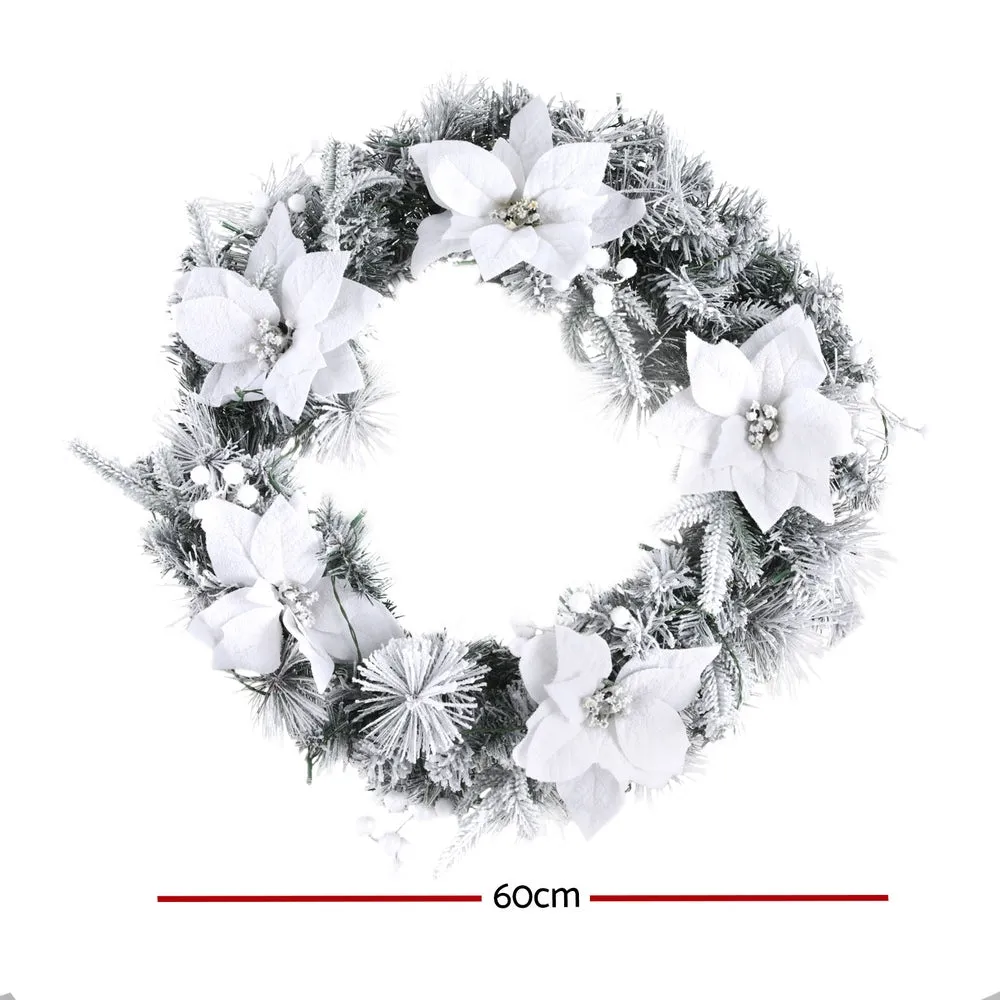 60cm Christmas Wreath LED Lights Snowy Flowers Garland Party Decor