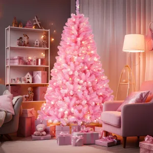 6ft Prelit Warm White & Color LED Changing Lights Premium Artificial Hinged Christmas Tree with Remote Control