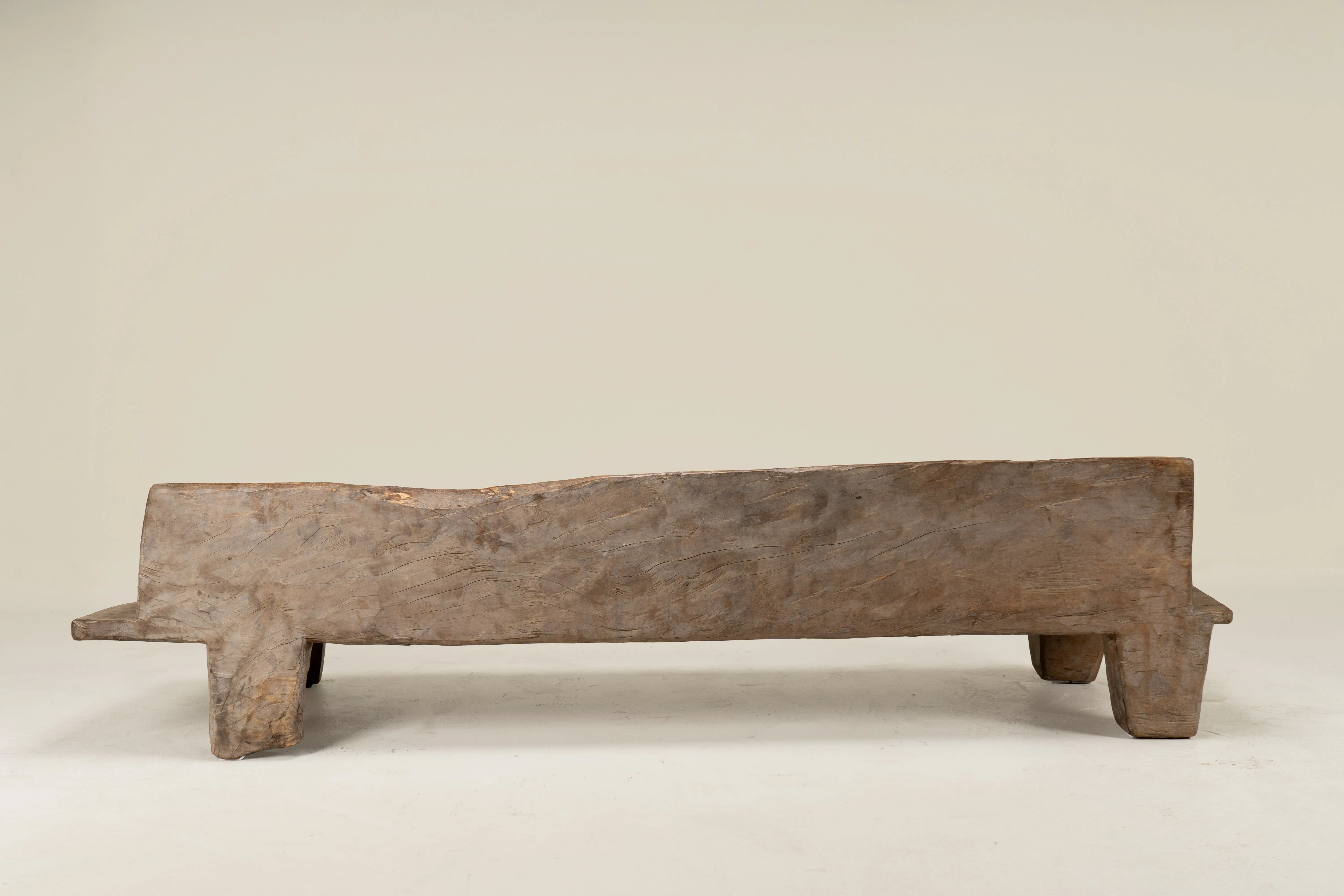 A Wooden Sofa Bench with Animal Sculptures