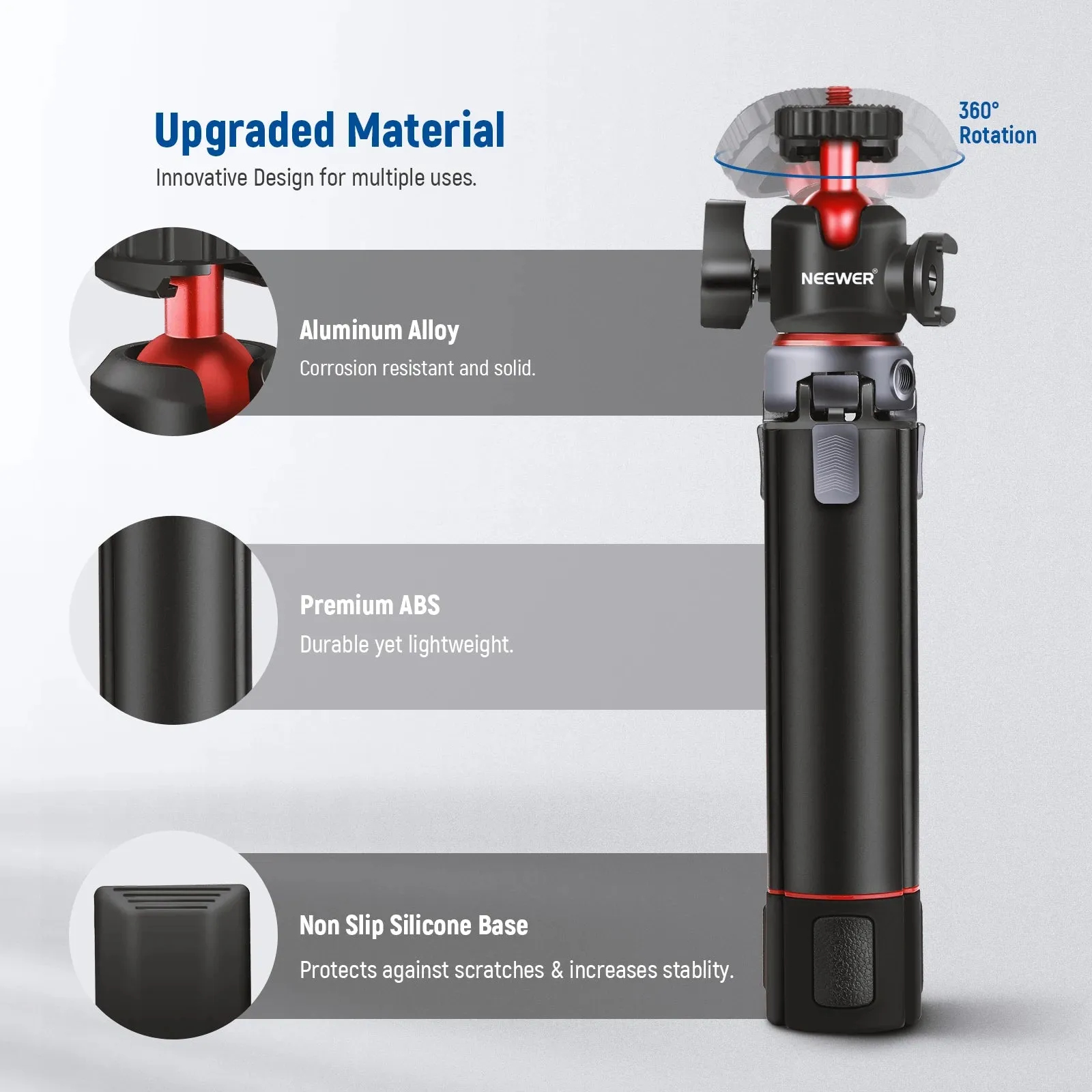 Adjustable Mini Tripod with 360 Ball Head & Accessory Shoe Ideal for Vlogging & Iphone Photography