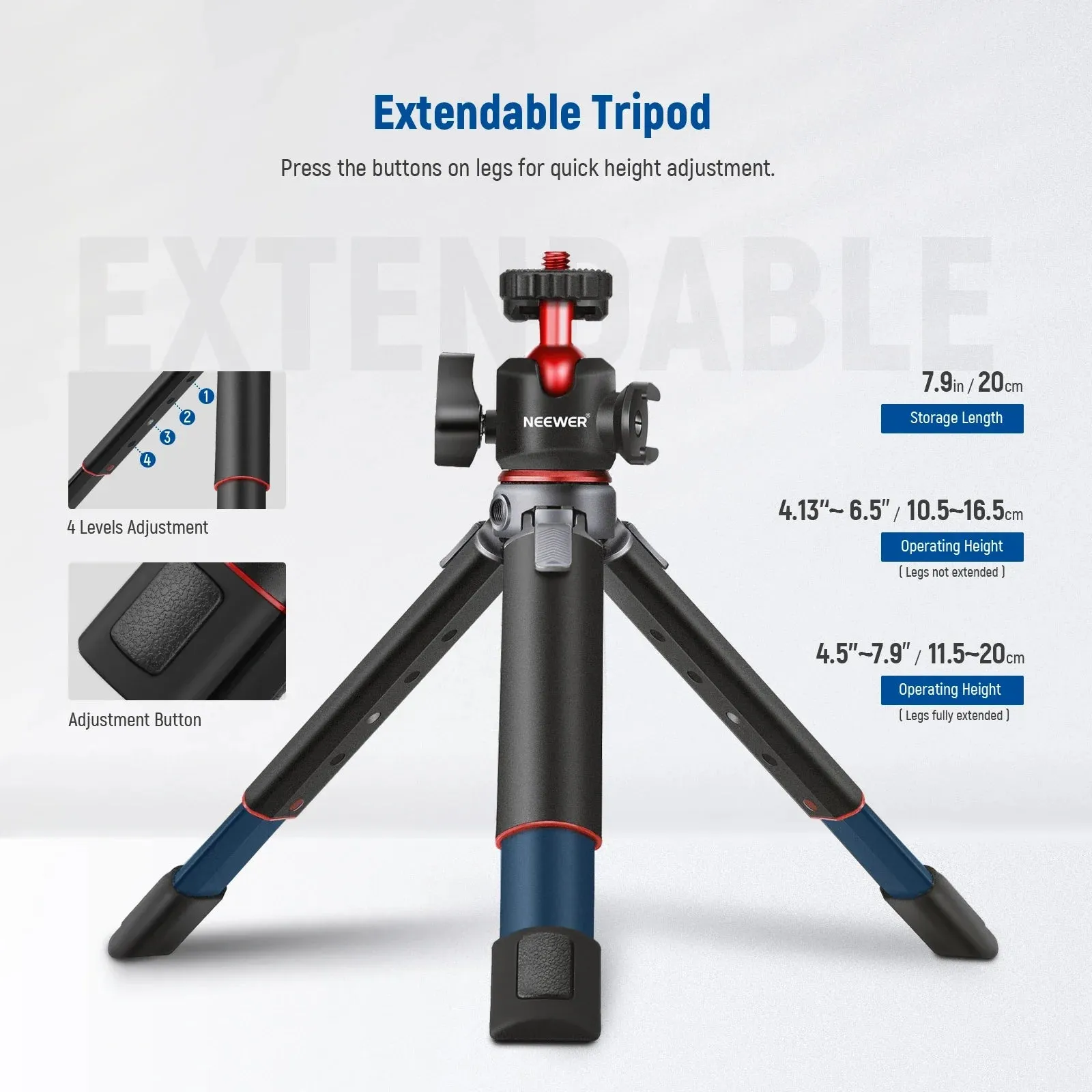 Adjustable Mini Tripod with 360 Ball Head & Accessory Shoe Ideal for Vlogging & Iphone Photography