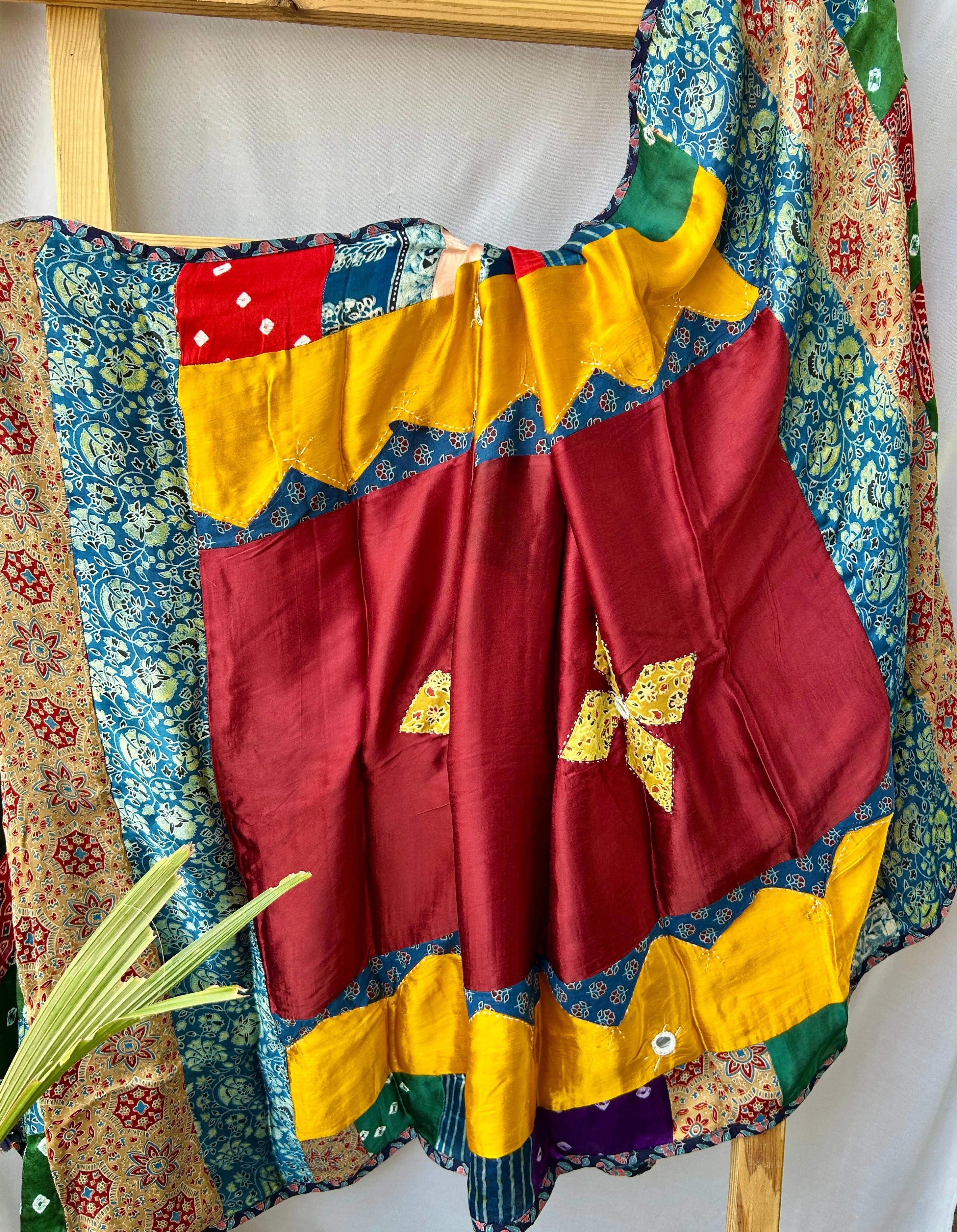 Ajrakh Patch Work and Mirror work Modal Silk Dupatta #