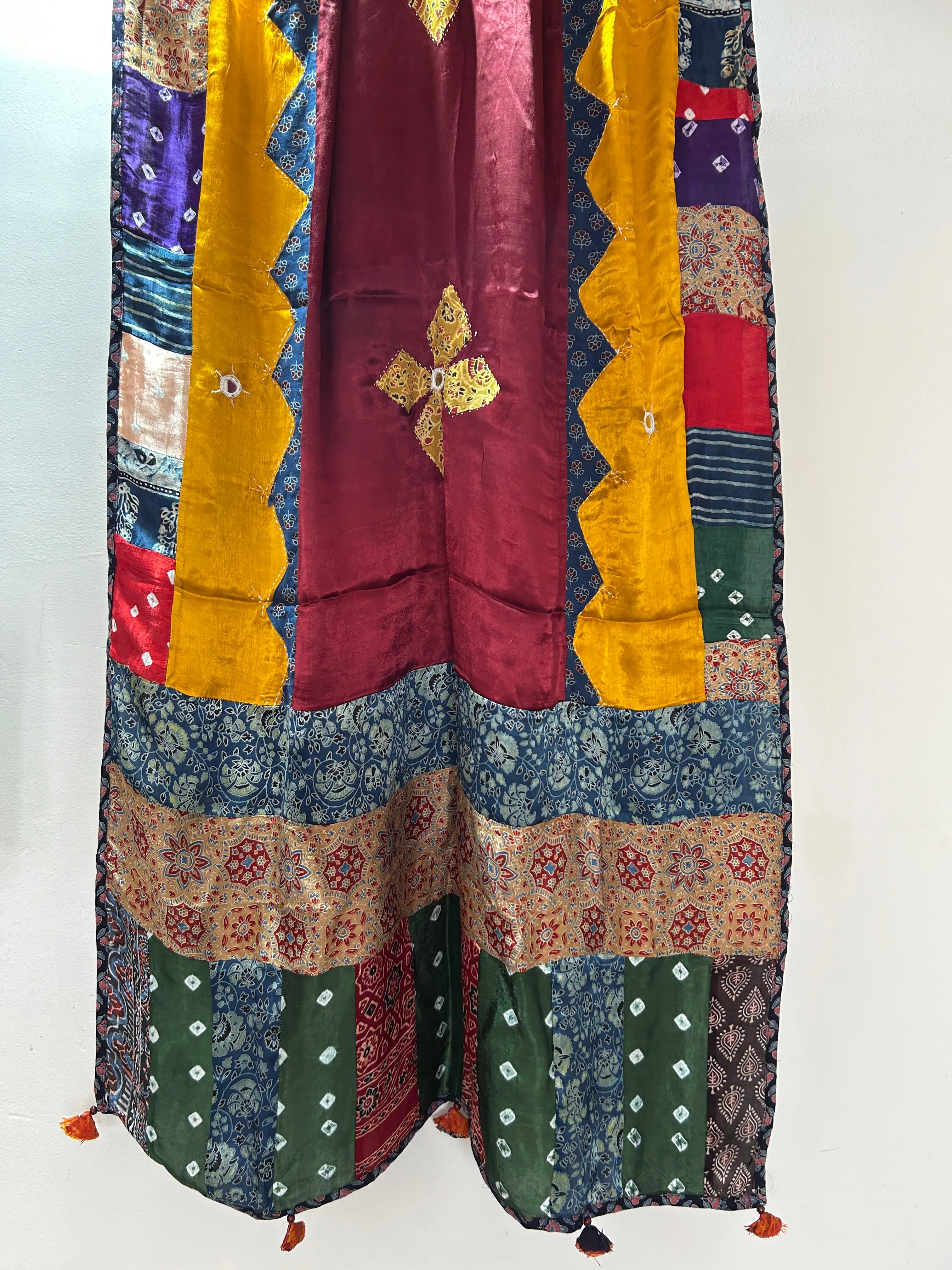 Ajrakh Patch Work and Mirror work Modal Silk Dupatta #