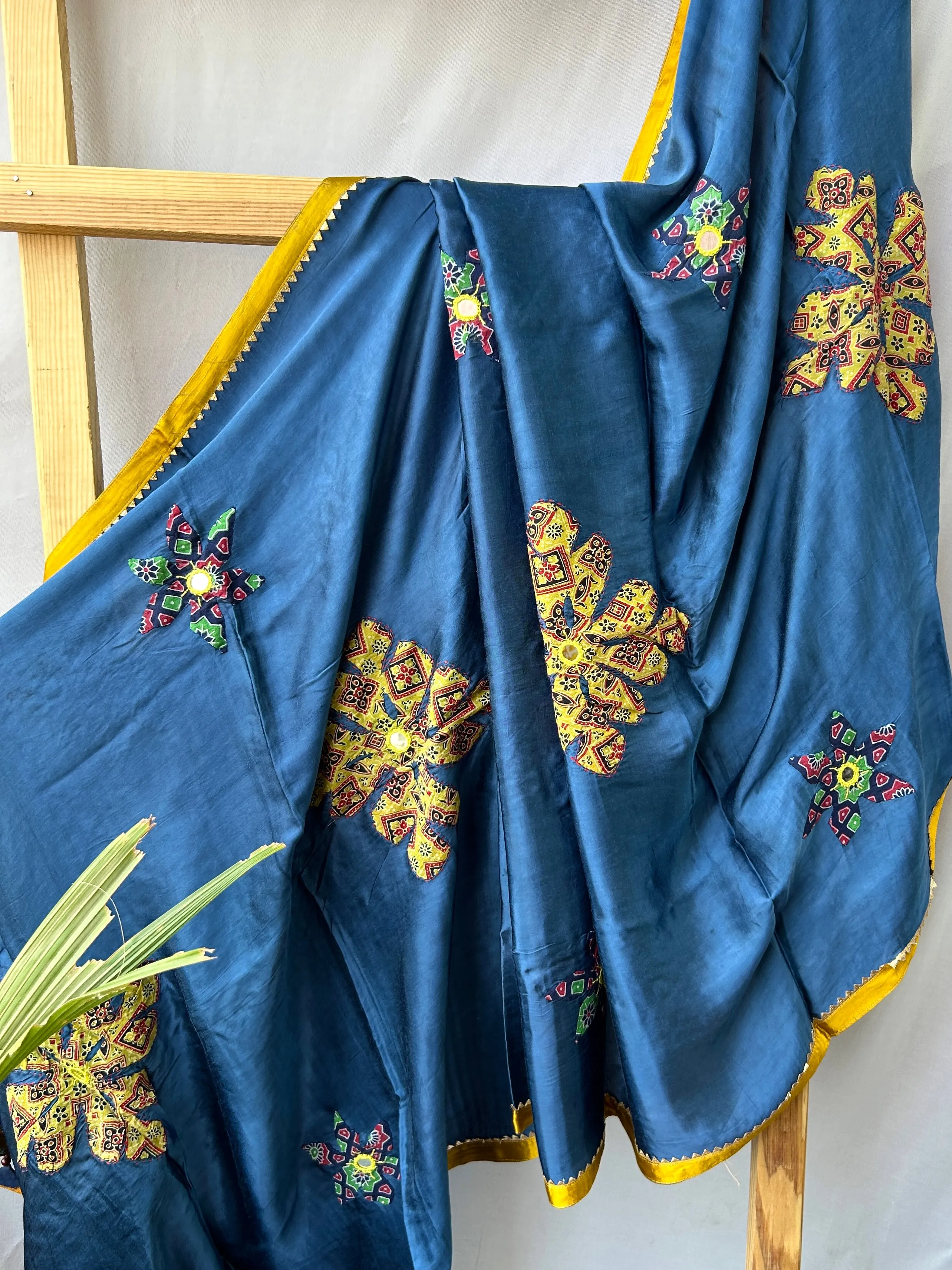 Ajrakh Patch-Work and Mirror-Work Modal Silk Dupatta #