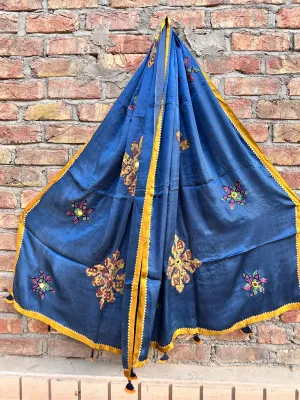 Ajrakh Patch-Work and Mirror-Work Modal Silk Dupatta #