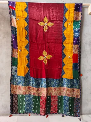 Ajrakh Patch Work and Mirror work Modal Silk Dupatta #