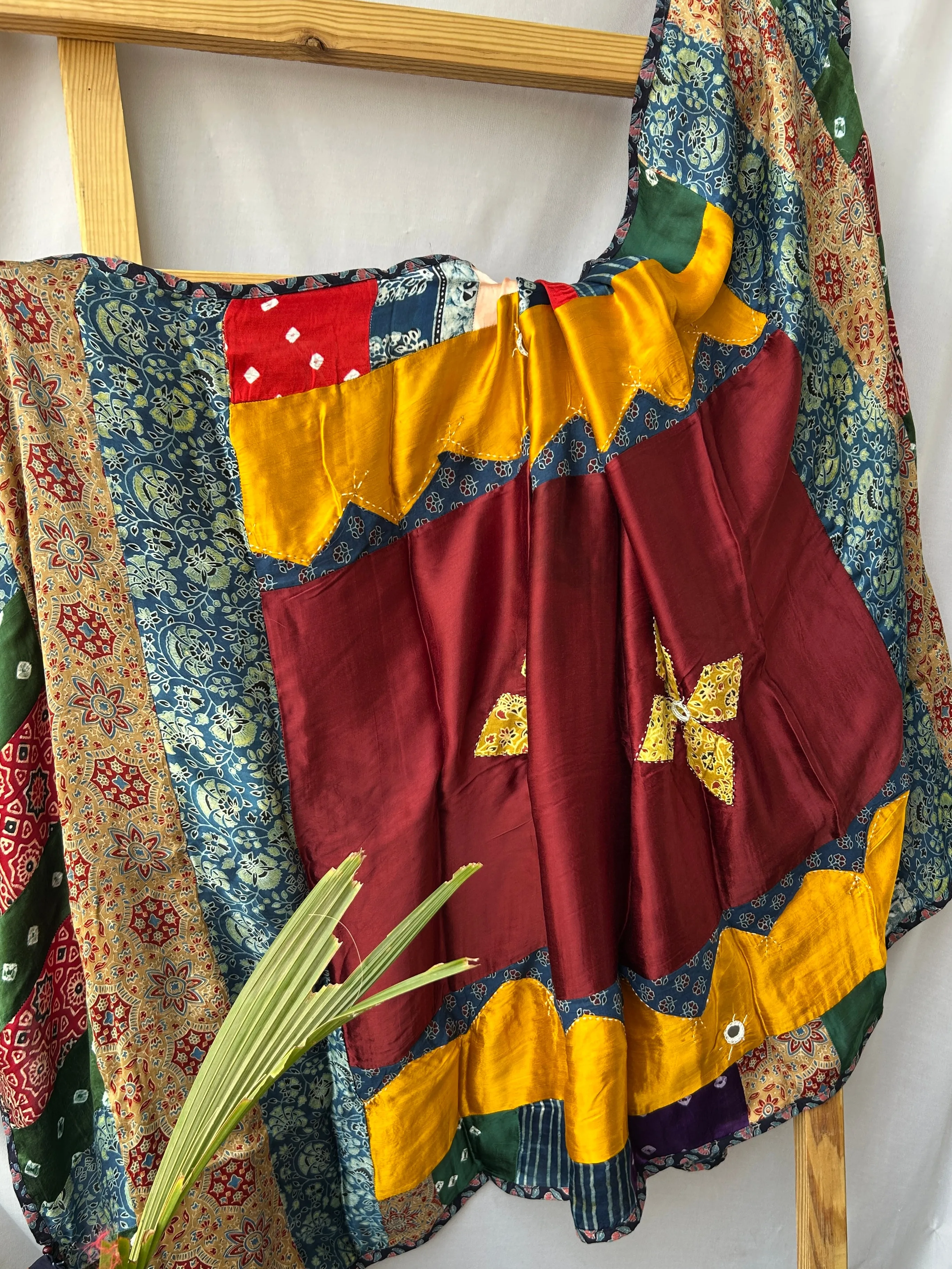 Ajrakh Patch Work and Mirror work Modal Silk Dupatta #