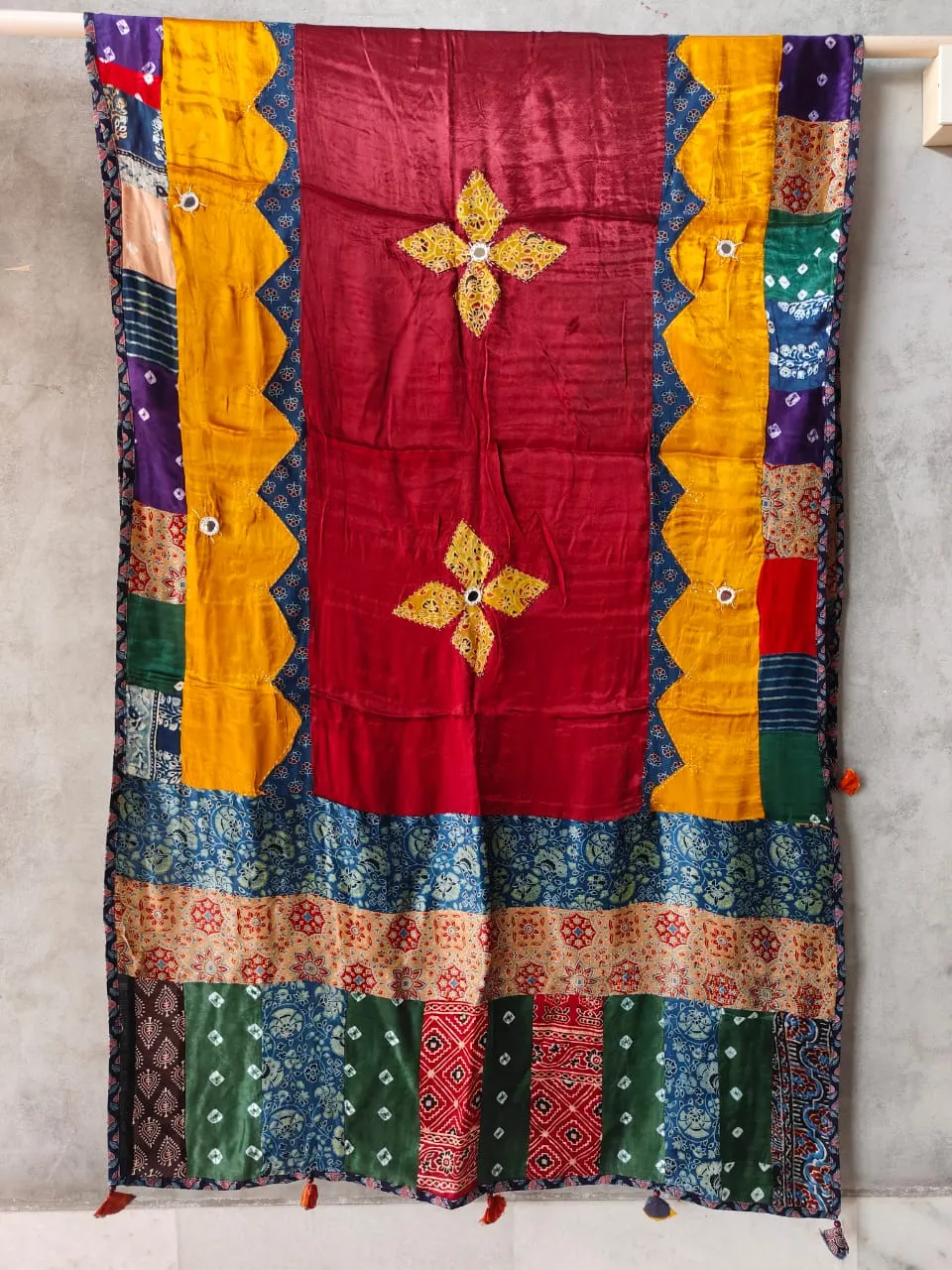 Ajrakh Patch Work and Mirror work Modal Silk Dupatta #