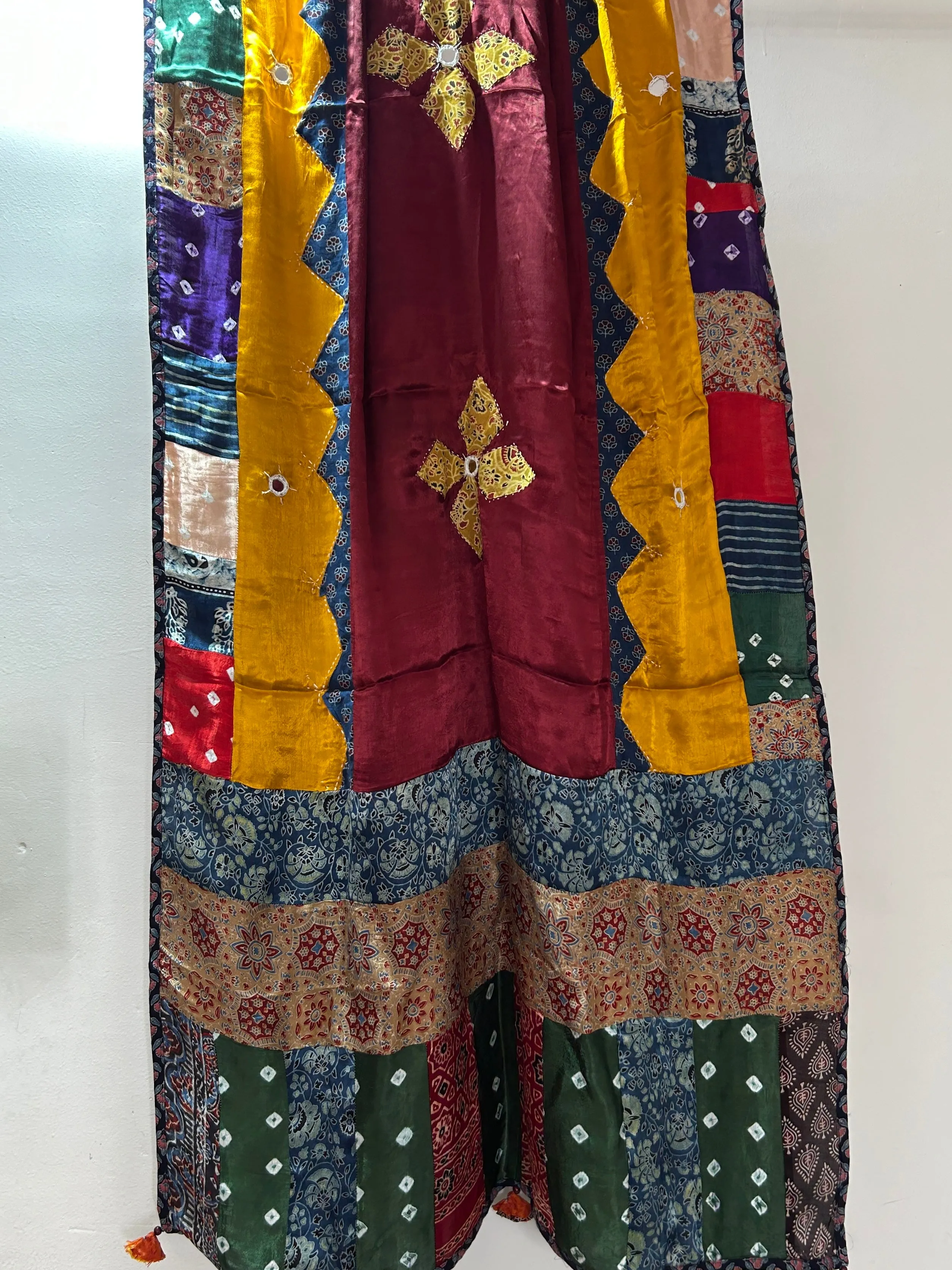 Ajrakh Patch Work and Mirror work Modal Silk Dupatta #