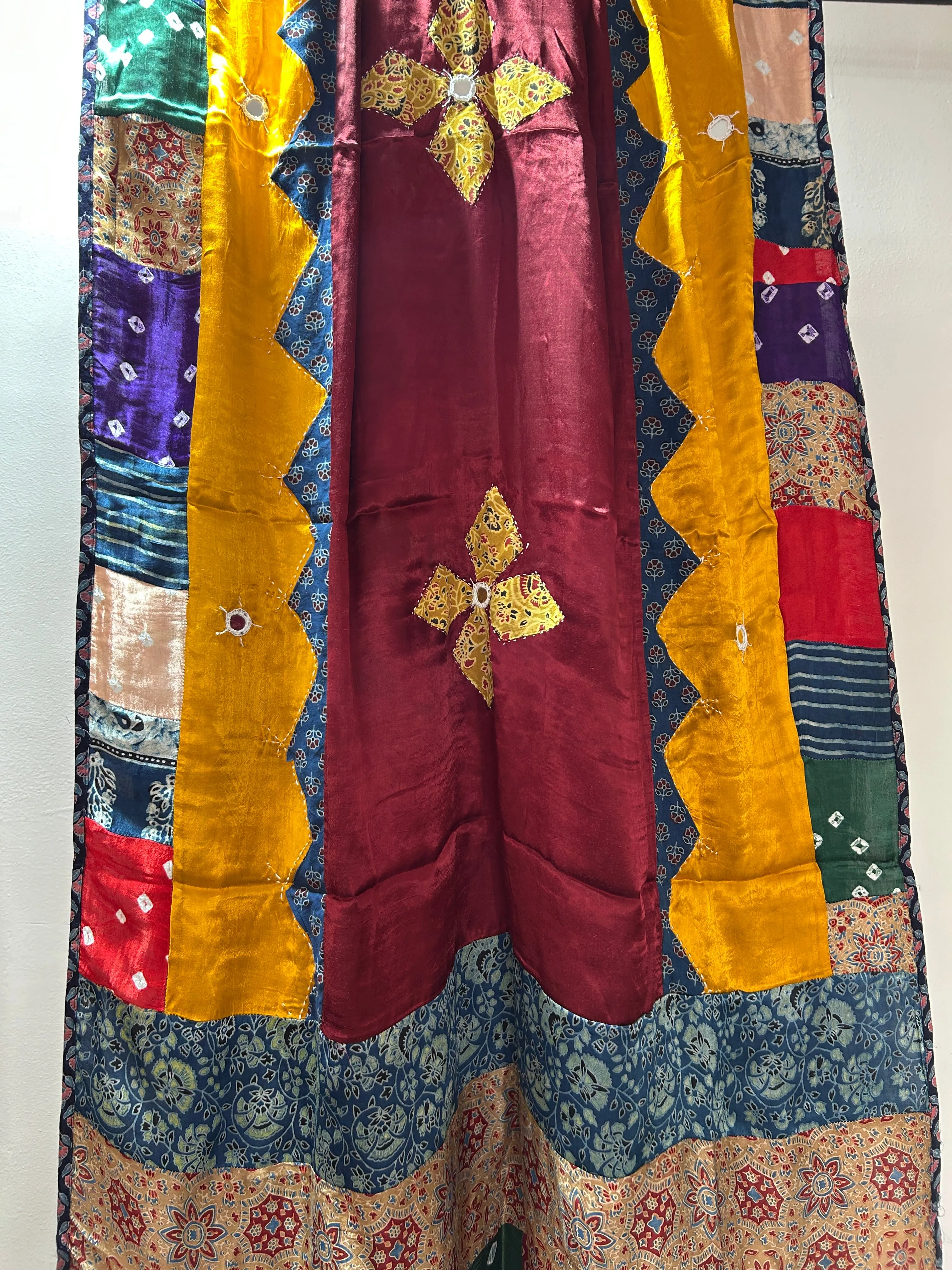 Ajrakh Patch Work and Mirror work Modal Silk Dupatta #