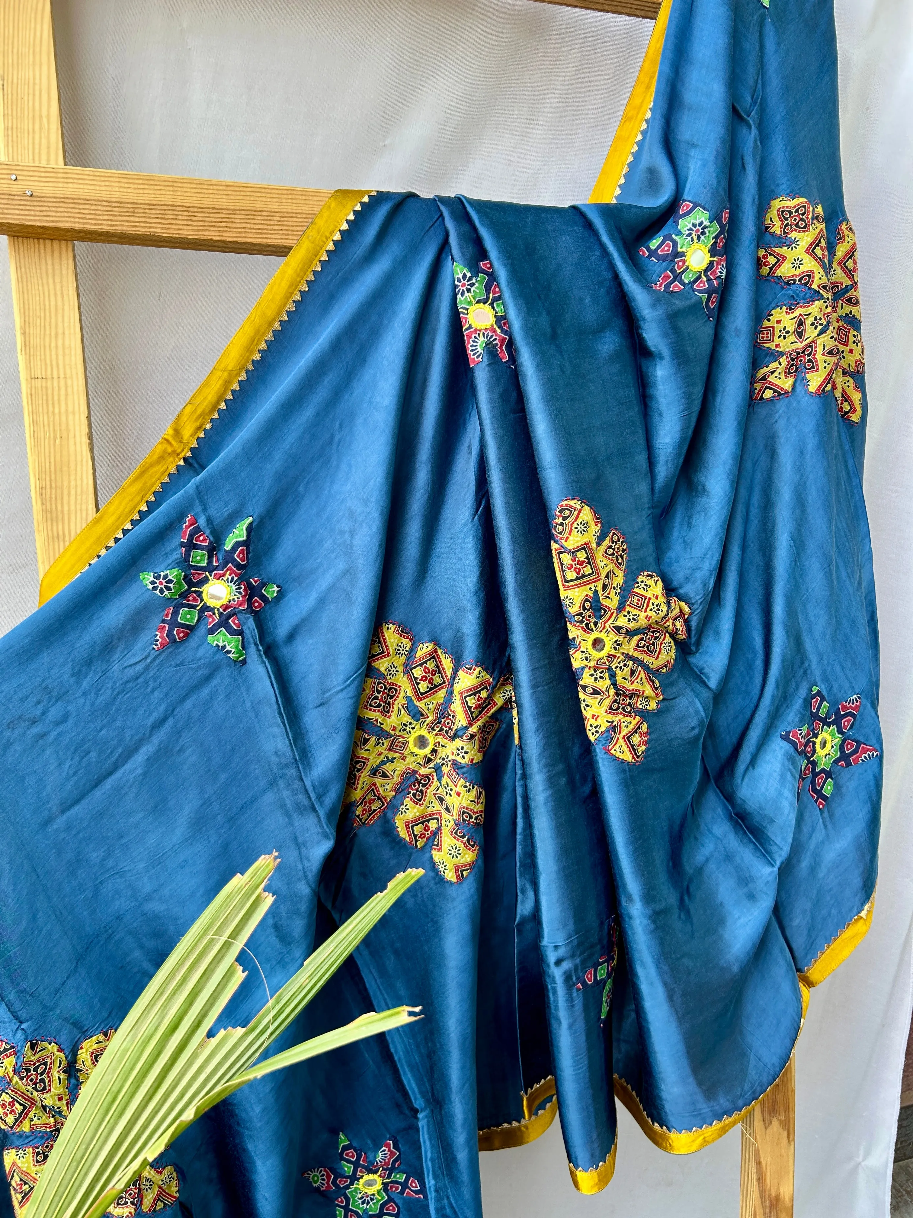 Ajrakh Patch-Work and Mirror-Work Modal Silk Dupatta #