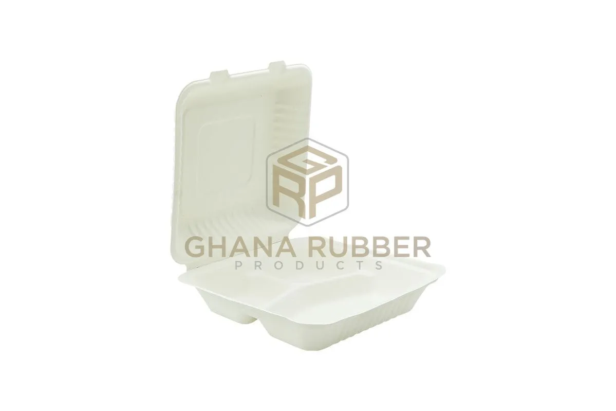 Bagasse 3-Section Clamshell Boxes 9" x 9"