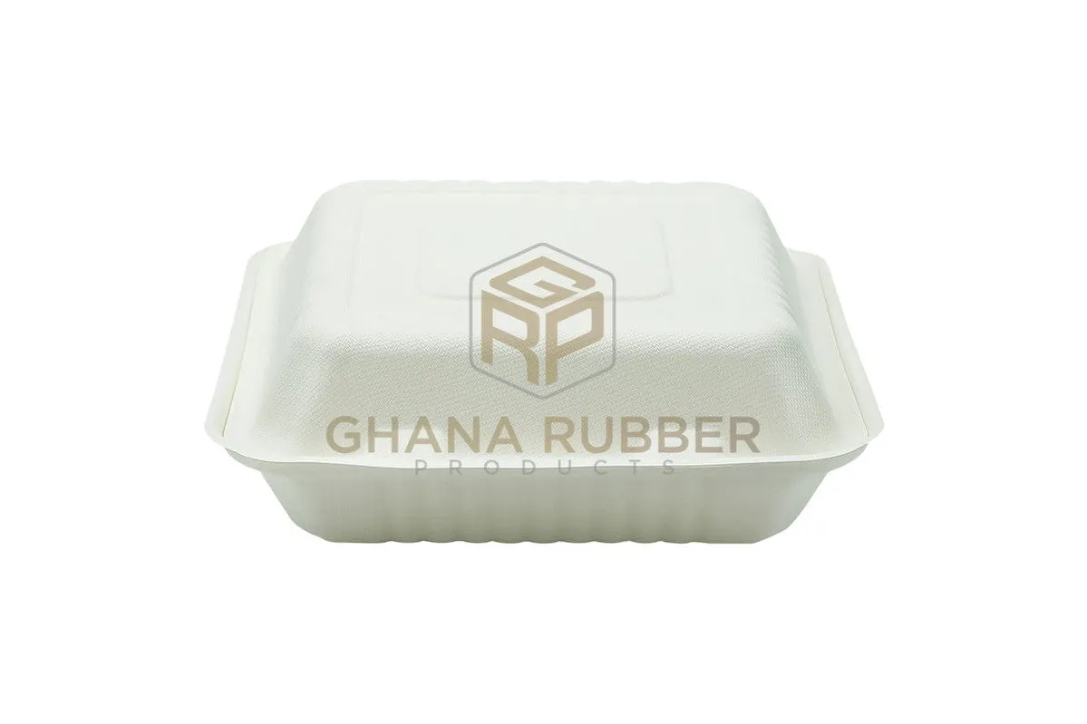 Bagasse 3-Section Clamshell Boxes 9" x 9"