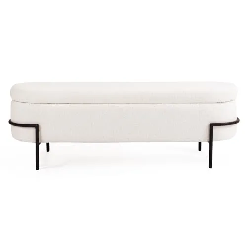 Beige Storage Ottoman Bench with Metal Stand, Upholstered Sherpa Stool with Large Storage Space, Modern Storage Bench for Living Room/Bedroom/End of Bed/Entryway/Bed Side, 52''L