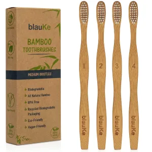 blauKe Bamboo Toothbrush Set 4-Pack - Medium Bristle